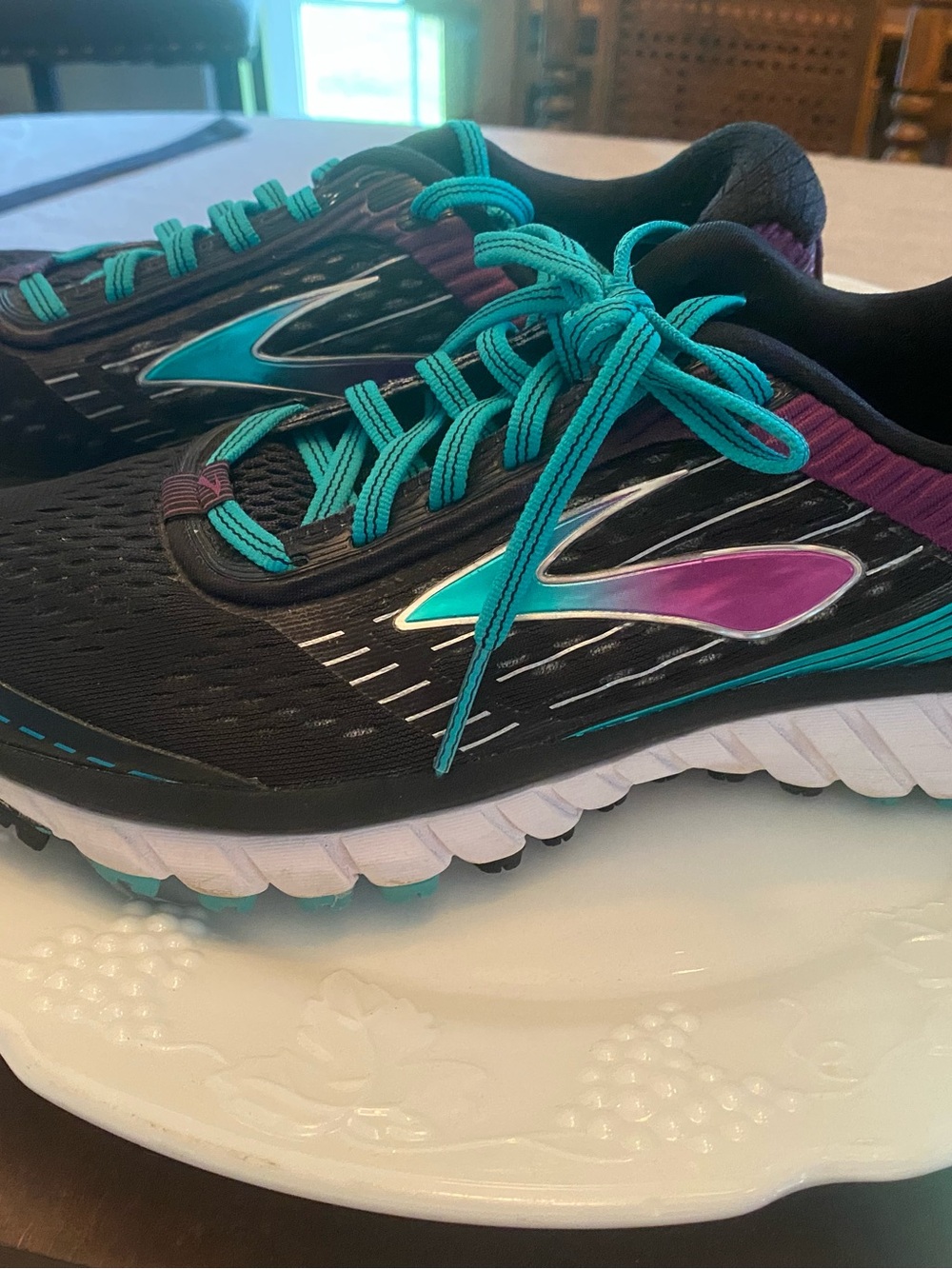 Brooks Women's Black Running Shoes with Teal Laces & Purple Accents